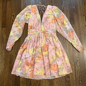 RONNY KOBO FLORAL PRINT CHIFFON MINI DRESS SIZE S